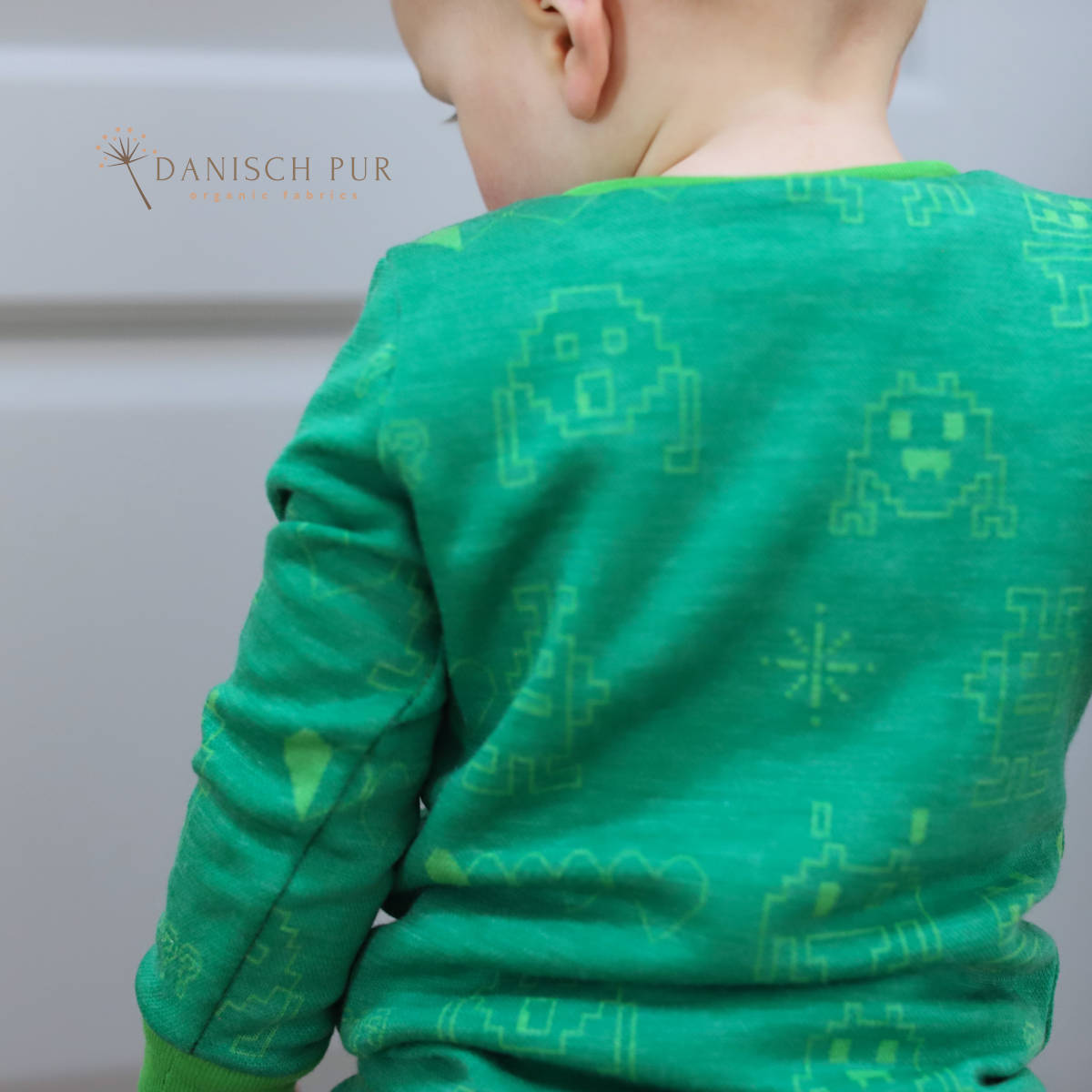 Bio Wolljersey Jacquard Monster auf Sommergrün (Merino, kbt, mulesingfrei)