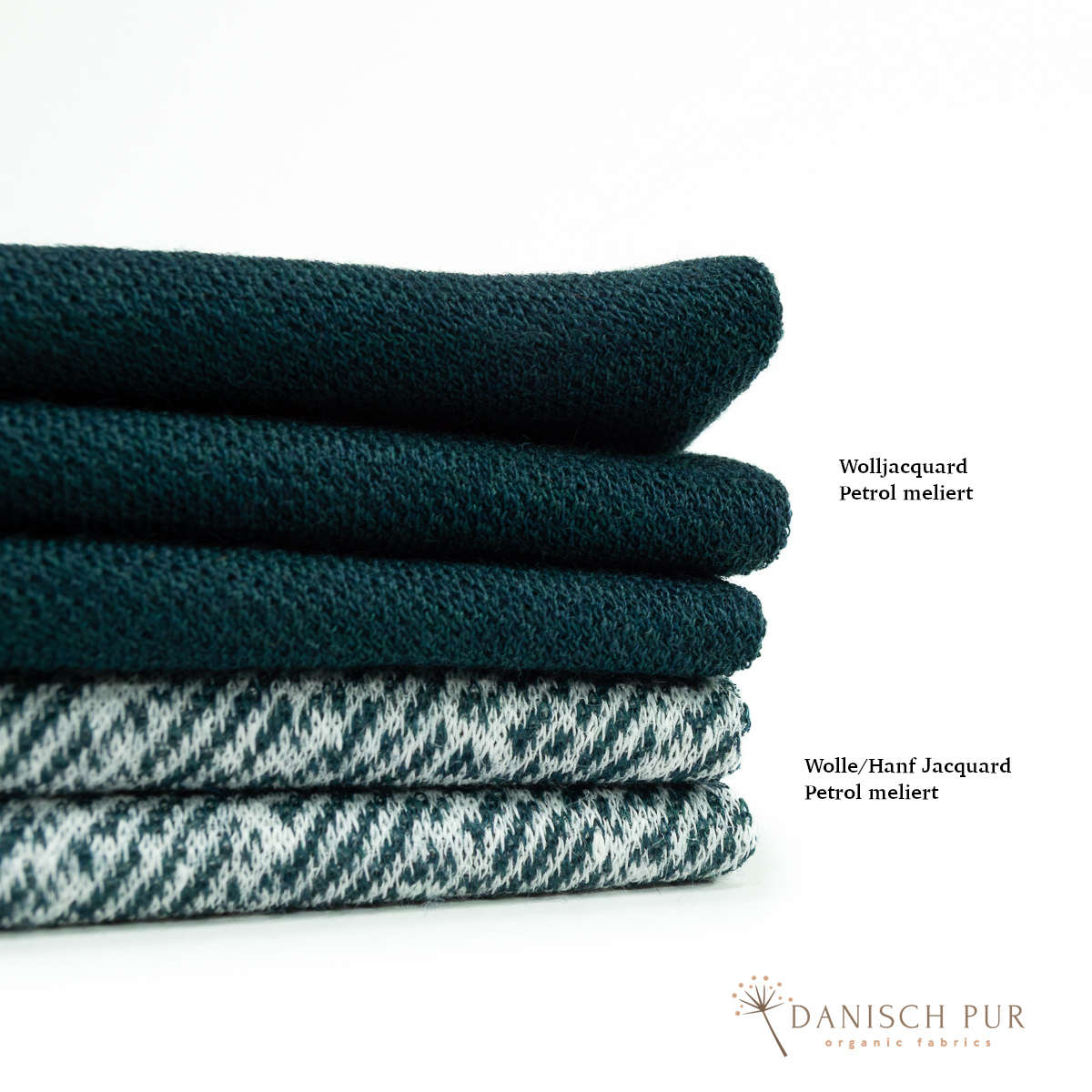 Bio Wolljersey Jacquard Uni Petrol meliert (100% Schurwolle, Merino, kbt, mulesingfrei)