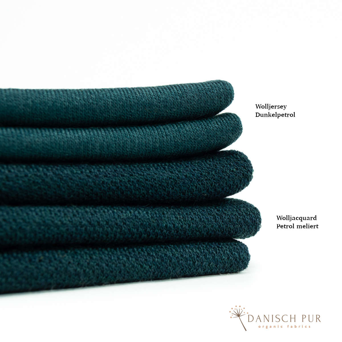 Bio Wolljersey Jacquard Uni Petrol meliert (100% Schurwolle, Merino, kbt, mulesingfrei)