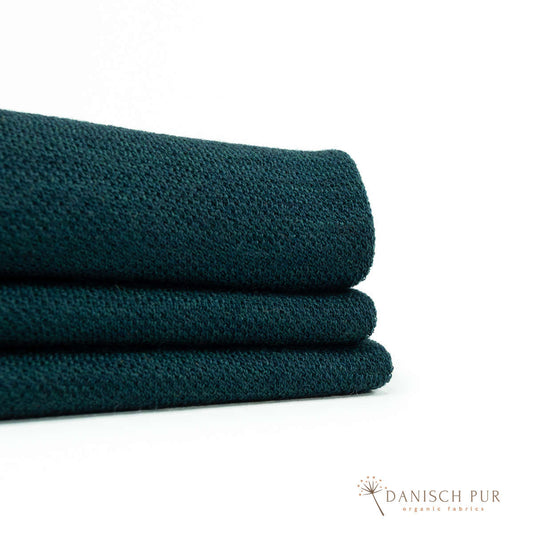 Organic wool jersey jacquard plain petrol mottled (100% virgin wool, merino, kbt, mulesing-free)