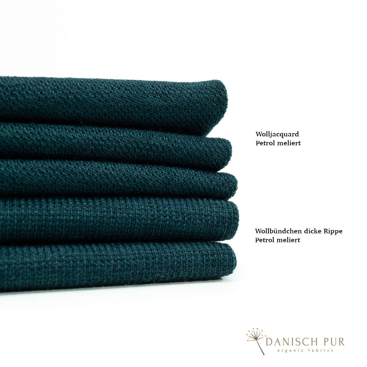 Bio Wolljersey Jacquard Uni Petrol meliert (100% Schurwolle, Merino, kbt, mulesingfrei)