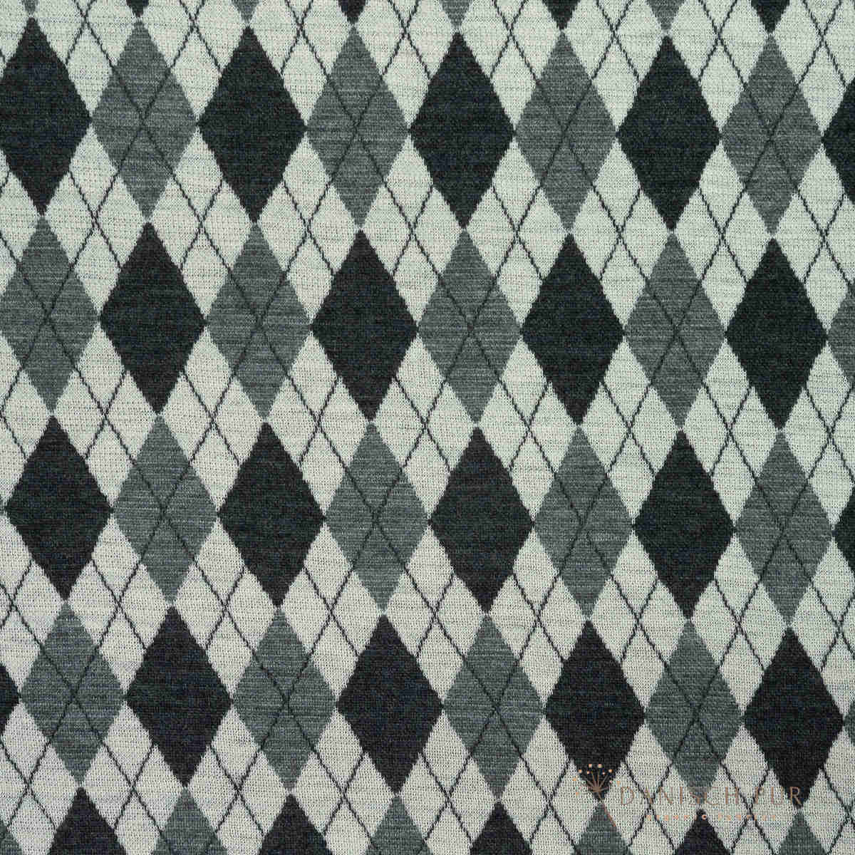 Bio Wolljersey Jacquard Rauten Anthrazit-Schiefer-Ecru meliert (100% Schurwolle, Merino, kbt, mulesingfrei)