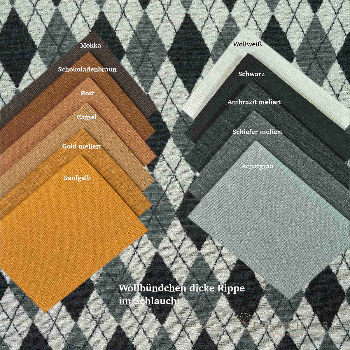 Bio Wolljersey Jacquard Rauten Anthrazit-Schiefer-Ecru meliert (100% Schurwolle, Merino, kbt, mulesingfrei)