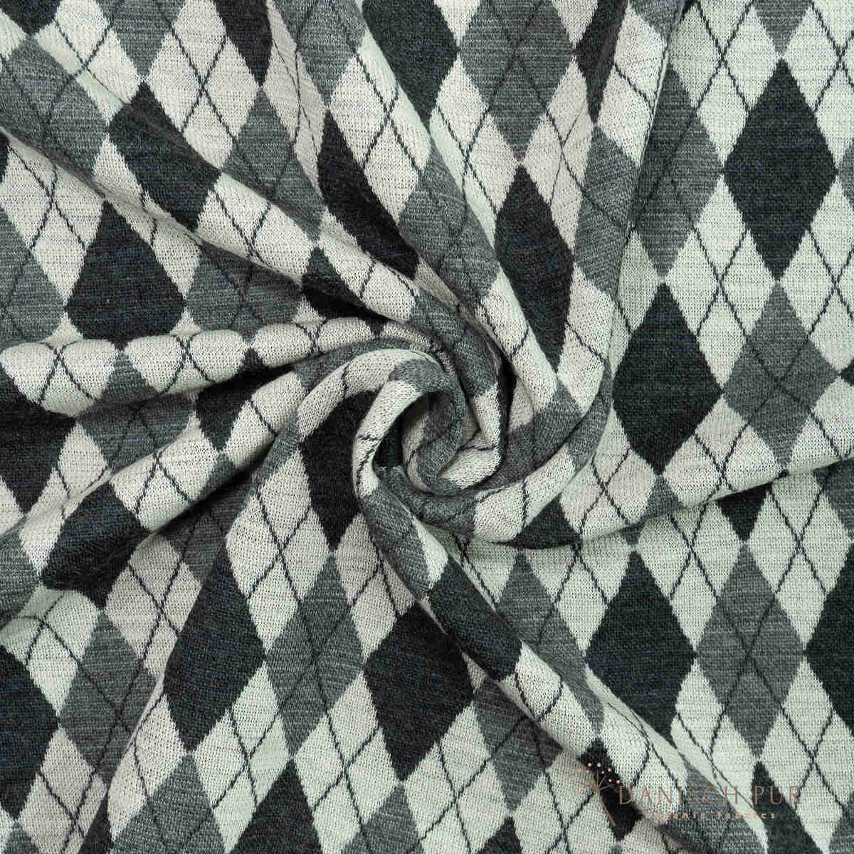 Bio Wolljersey Jacquard Rauten Anthrazit-Schiefer-Ecru meliert (100% Schurwolle, Merino, kbt, mulesingfrei)