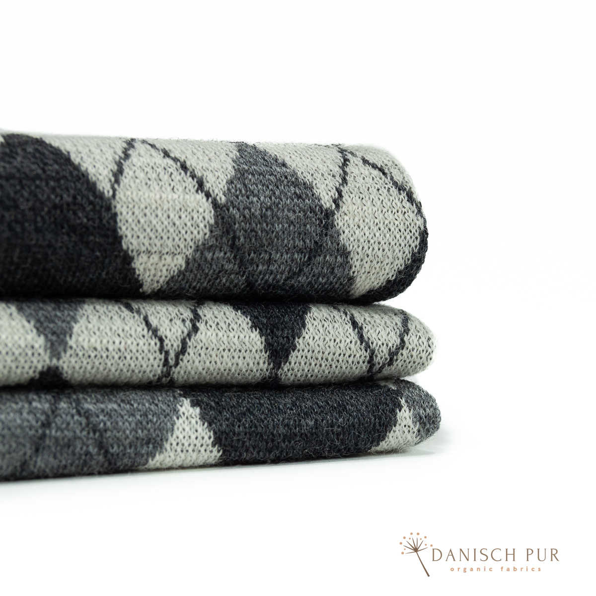 Bio Wolljersey Jacquard Rauten Anthrazit-Schiefer-Ecru meliert (100% Schurwolle, Merino, kbt, mulesingfrei)