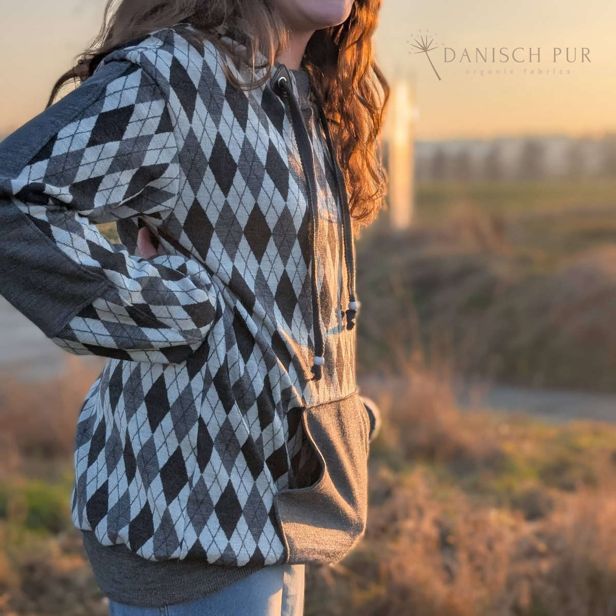 Bio Wolljersey Jacquard Rauten Anthrazit-Schiefer-Ecru meliert (100% Schurwolle, Merino, kbt, mulesingfrei)