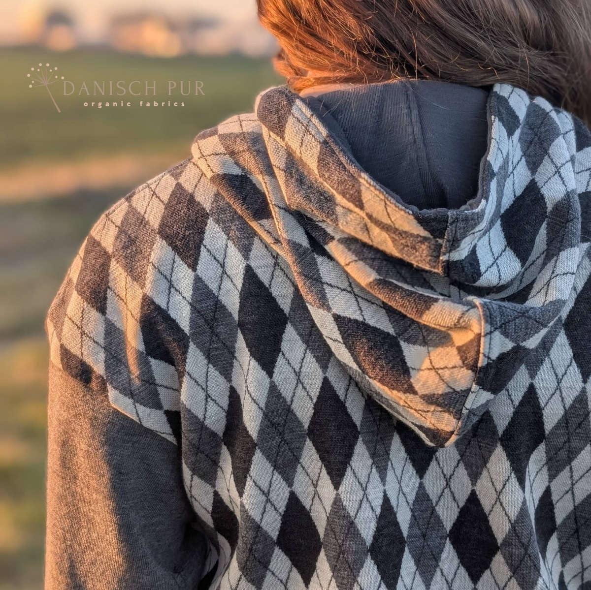 Bio Wolljersey Jacquard Rauten Anthrazit-Schiefer-Ecru meliert (100% Schurwolle, Merino, kbt, mulesingfrei)