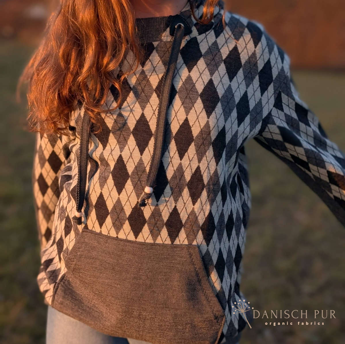 Bio Wolljersey Jacquard Rauten Anthrazit-Schiefer-Ecru meliert (100% Schurwolle, Merino, kbt, mulesingfrei)