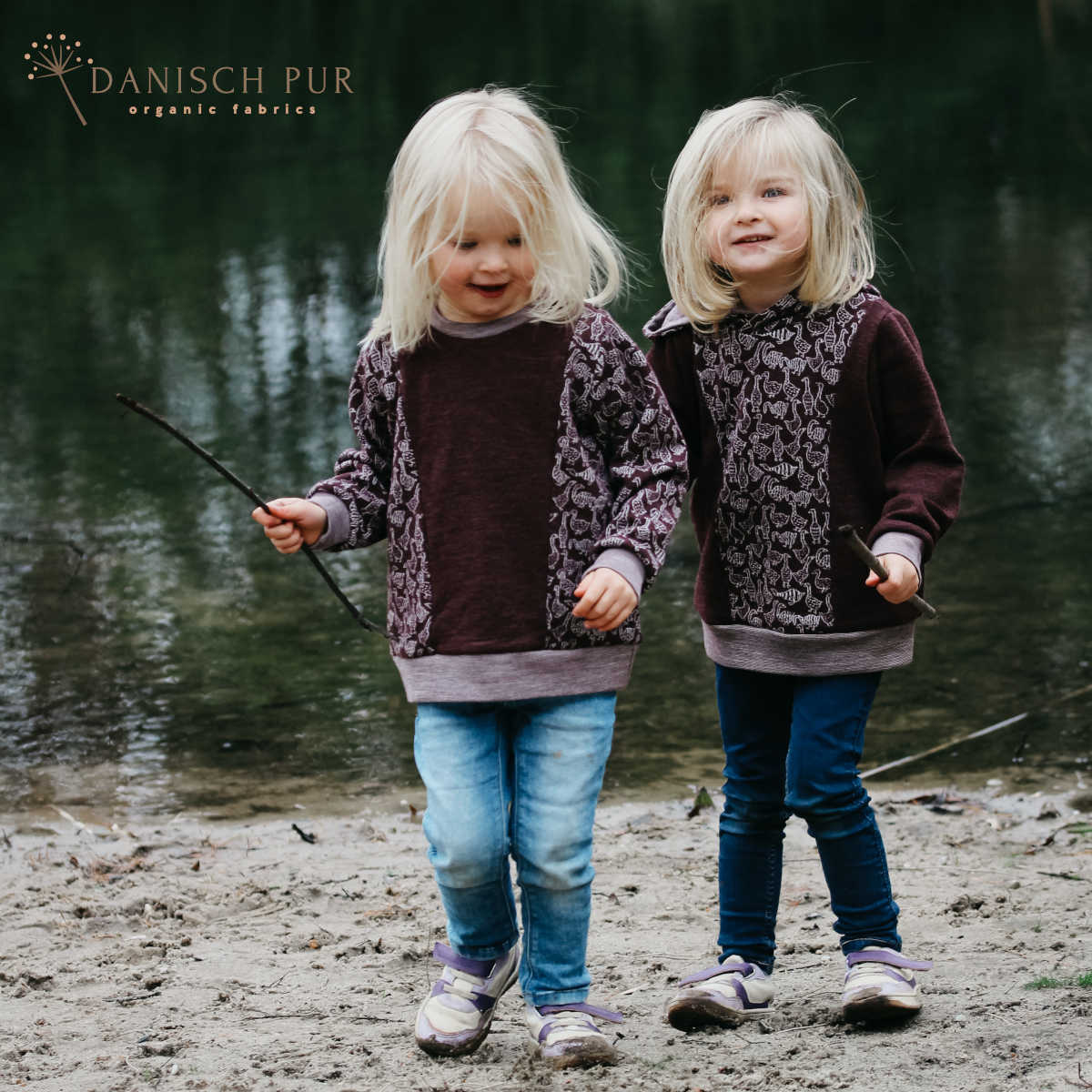 Bio Wolljersey Jacquard Gänse auf Schokokirsch meliert (Merino, kbt, mulesingfrei)