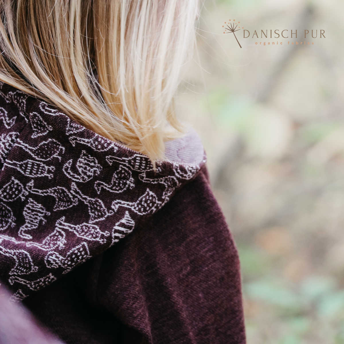 Bio Wolljersey Jacquard Gänse auf Schokokirsch meliert (Merino, kbt, mulesingfrei)