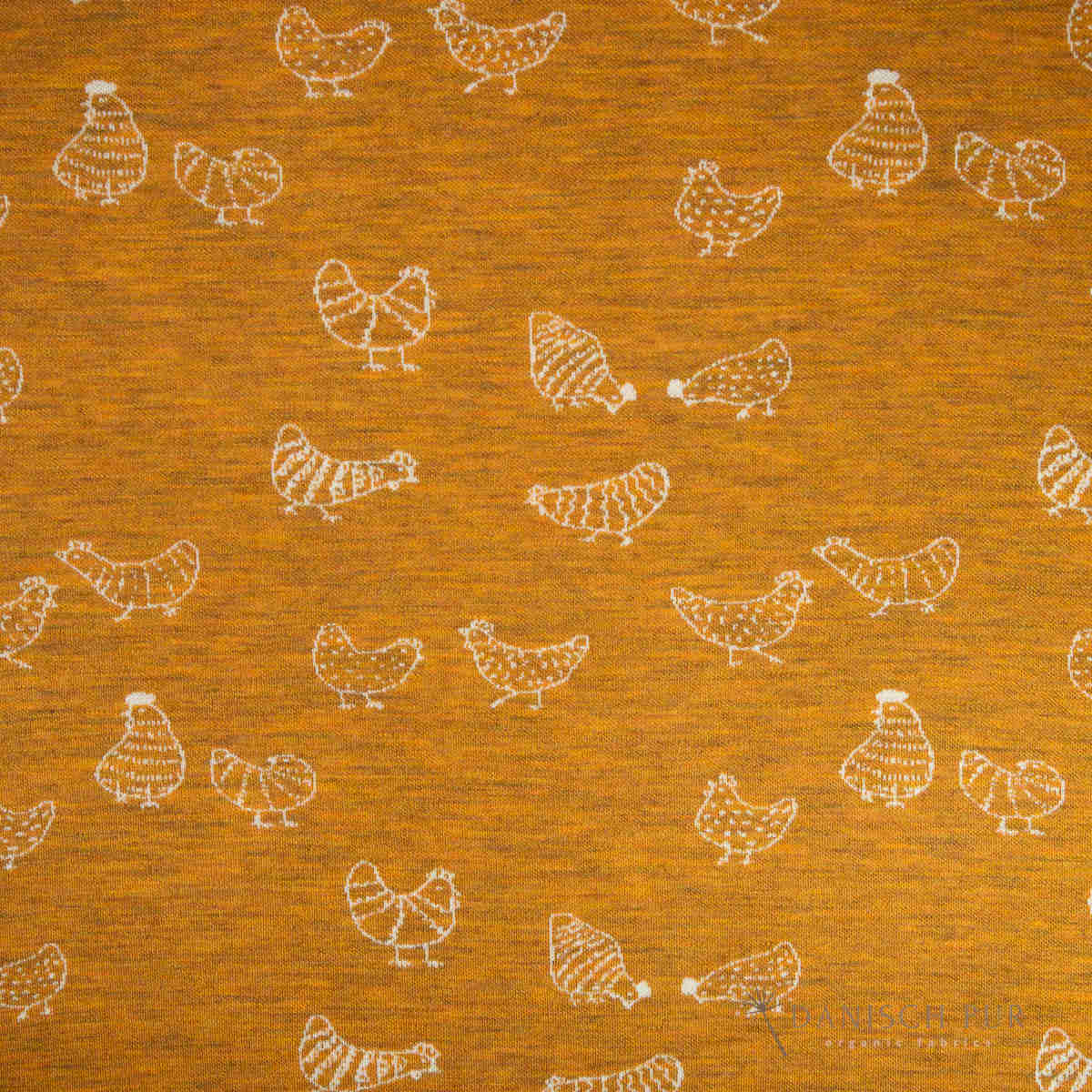 90cm Jacquard Chicken Panel - on Gold Melange Panel (Merino, kbt, mulesing-free)