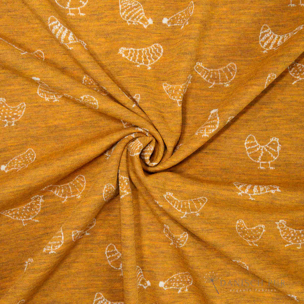 90cm Jacquard Chicken Panel - on Gold Melange Panel (Merino, kbt, mulesing-free)