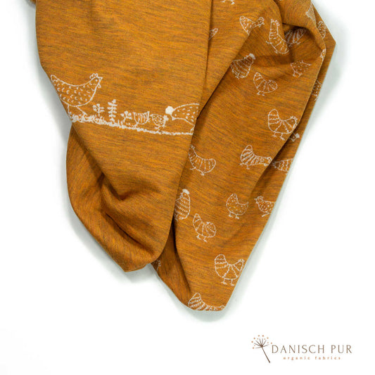 90cm Jacquard Chicken Panel - on Gold Melange Panel (Merino, kbt, mulesing-free)