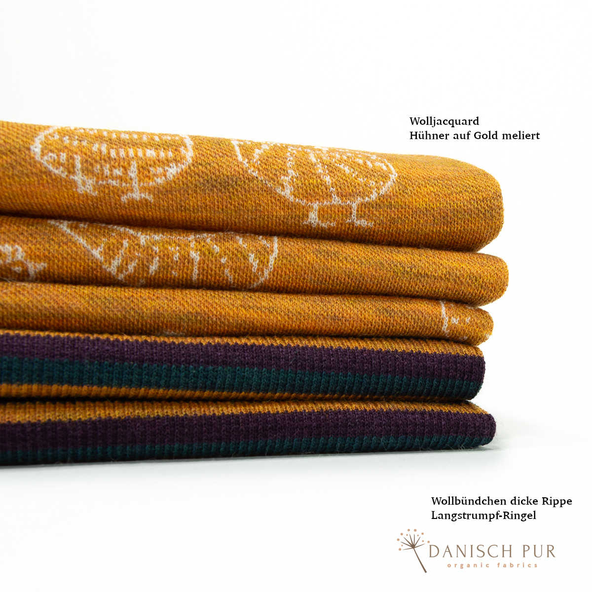 90cm Jacquard Chicken Panel - on Gold Melange Panel (Merino, kbt, mulesing-free)