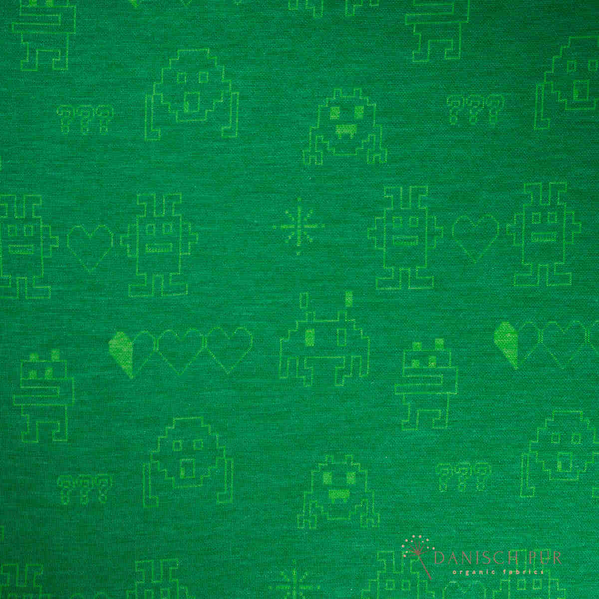 Bio Wolljersey Jacquard Monster auf Sommergrün (Merino, kbt, mulesingfrei)