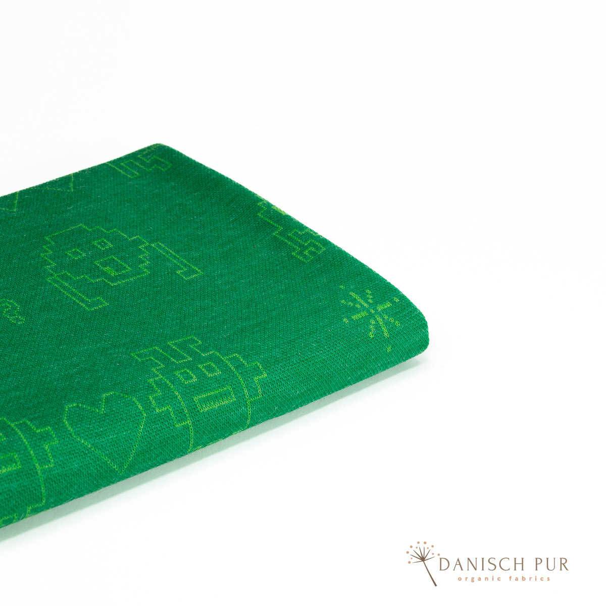 Bio Wolljersey Jacquard Monster auf Sommergrün (Merino, kbt, mulesingfrei)