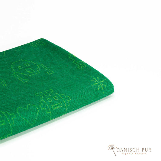 Bio Wolljersey Jacquard Monster auf Sommergrün (Merino, kbt, mulesingfrei)