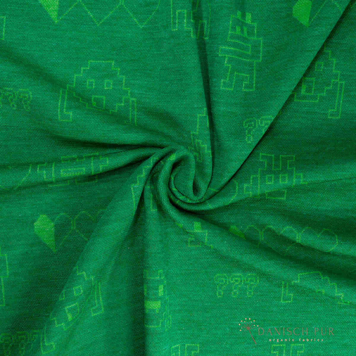 Bio Wolljersey Jacquard Monster auf Sommergrün (Merino, kbt, mulesingfrei)