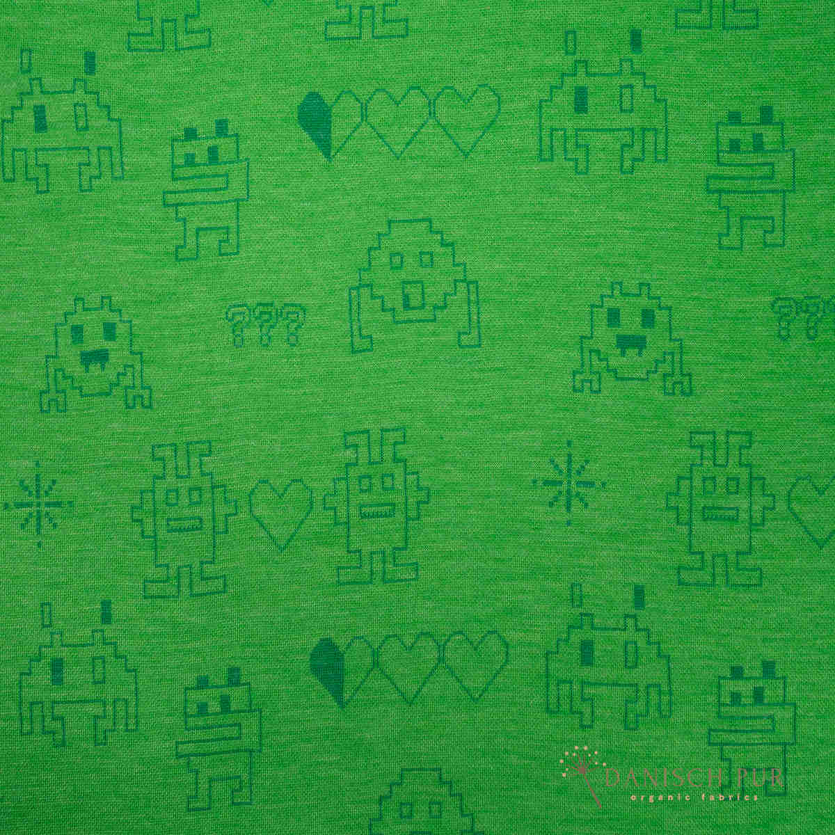 Coupon 90 cm Bio Wolljersey Jacquard Monster auf Zitronengrün (Merino, kbt, mulesingfrei)