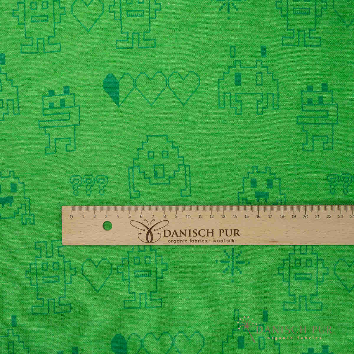 Coupon 90 cm Bio Wolljersey Jacquard Monster auf Zitronengrün (Merino, kbt, mulesingfrei)