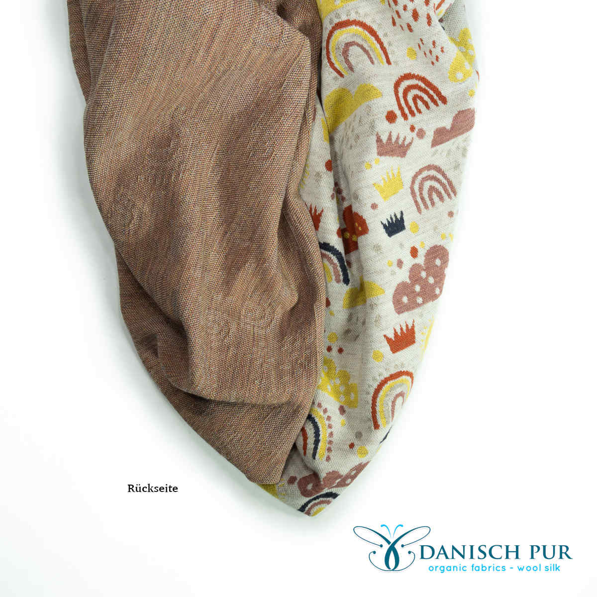 Organic wool jersey jacquard rainbows on ecru melange V2 (Merino, organic, mulesing-free)