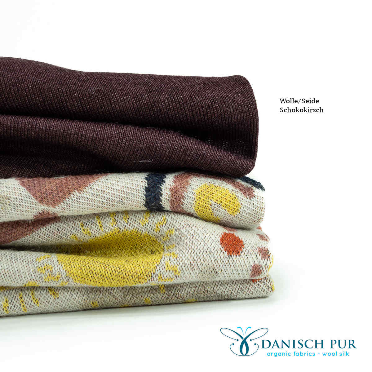 Organic wool jersey jacquard rainbows on ecru melange V2 (Merino, organic, mulesing-free)
