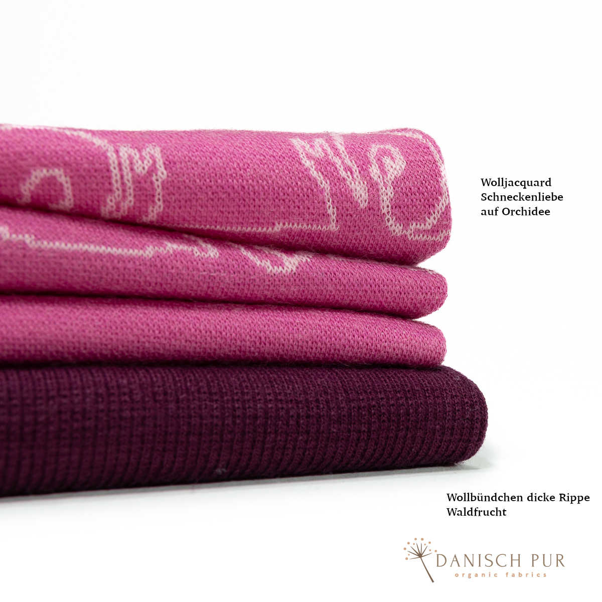 Panel 65cm Jacquard Snail Love - on Orchid Panel (100% virgin wool, Merino, organic, mulesing-free)