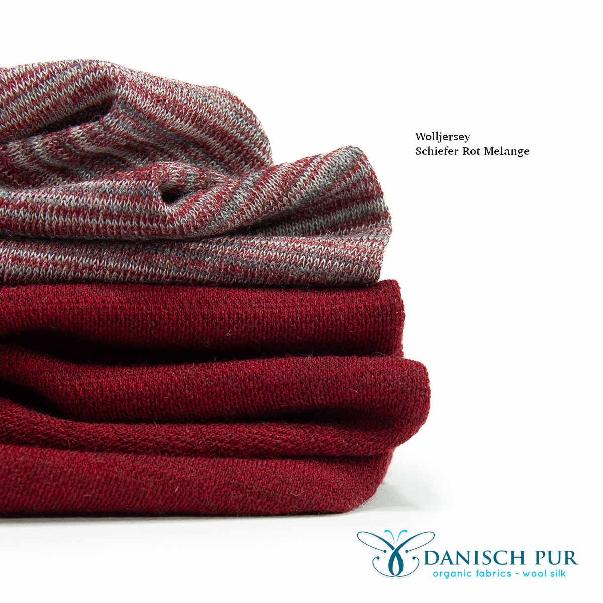 Organic wool jersey jacquard plain red mottled (Merino, kbt, mulesing-free)