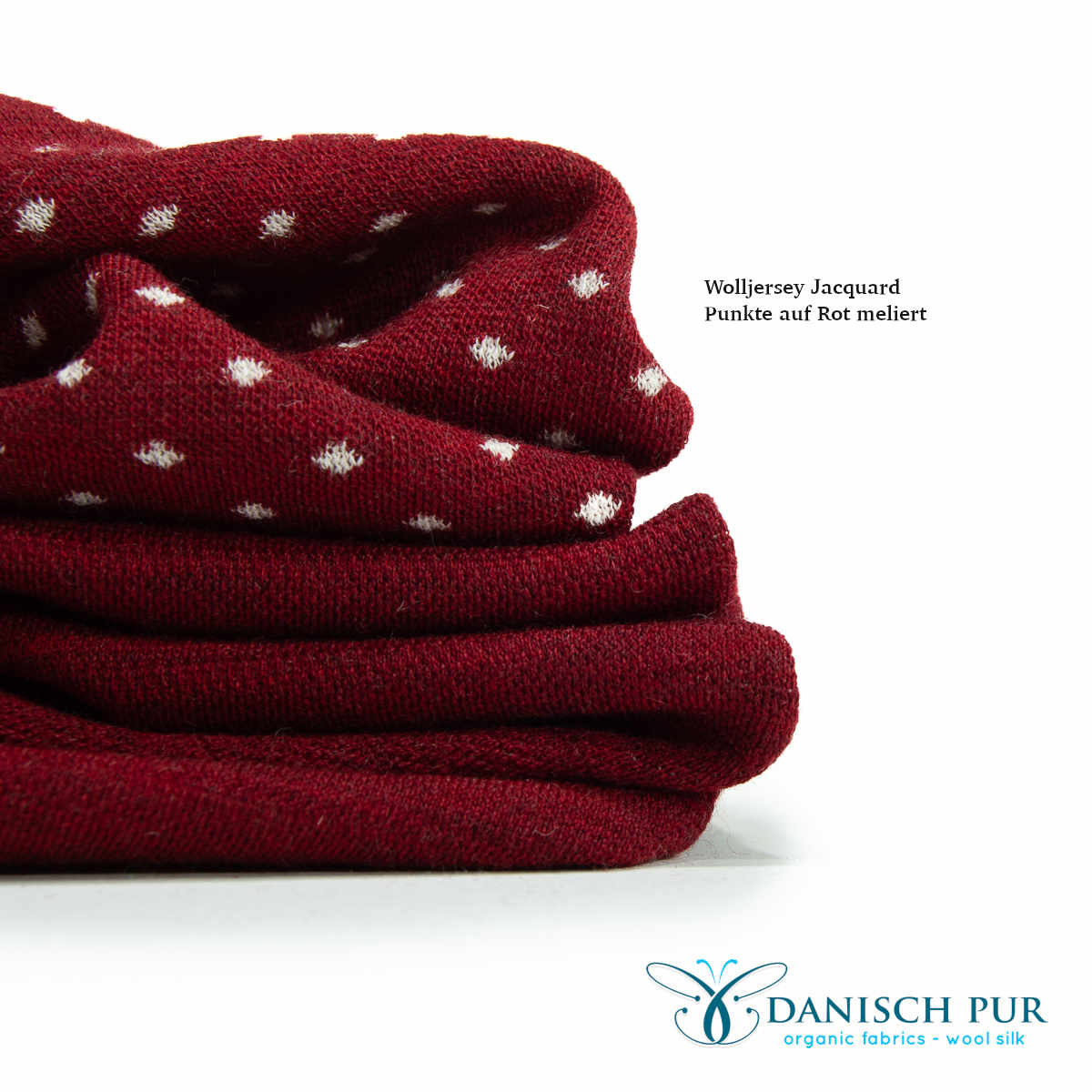 Organic wool jersey jacquard plain red mottled (Merino, kbt, mulesing-free)