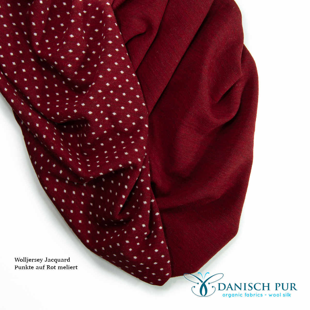 Organic wool jersey jacquard plain red mottled (Merino, kbt, mulesing-free)