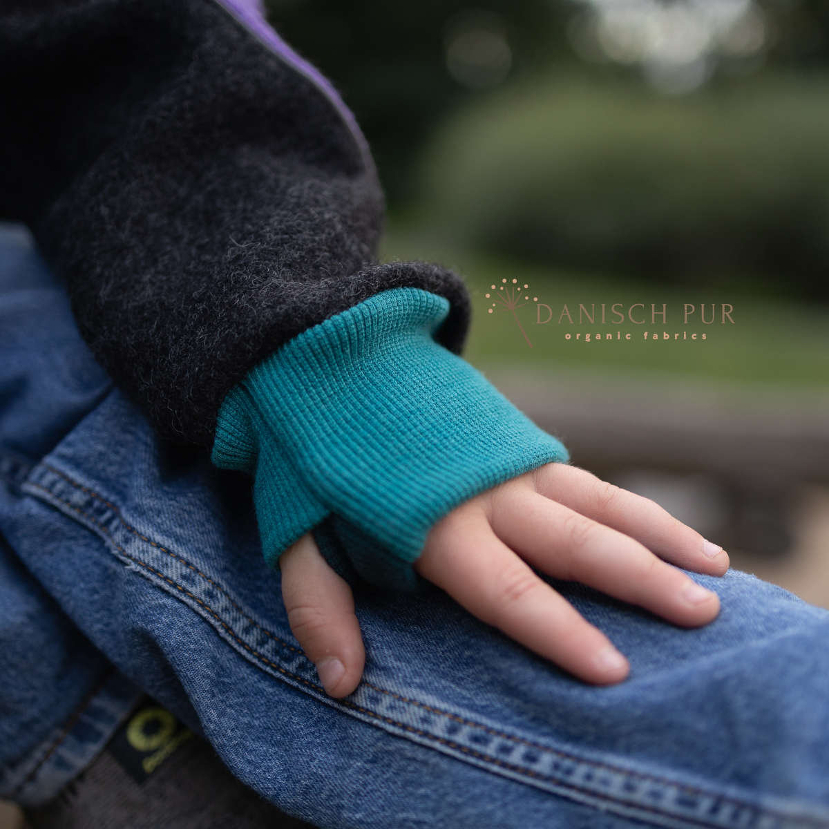 Bio Wollbündchen JadePetrol (kbt, mulesingfrei) Rippe im Schlauch