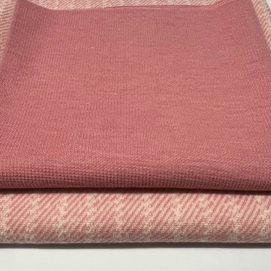 Paket 90 cm Wolle-Hanf rosa melierter Kuschel-Fischgrat und 30 cm rosa Rippbündchen