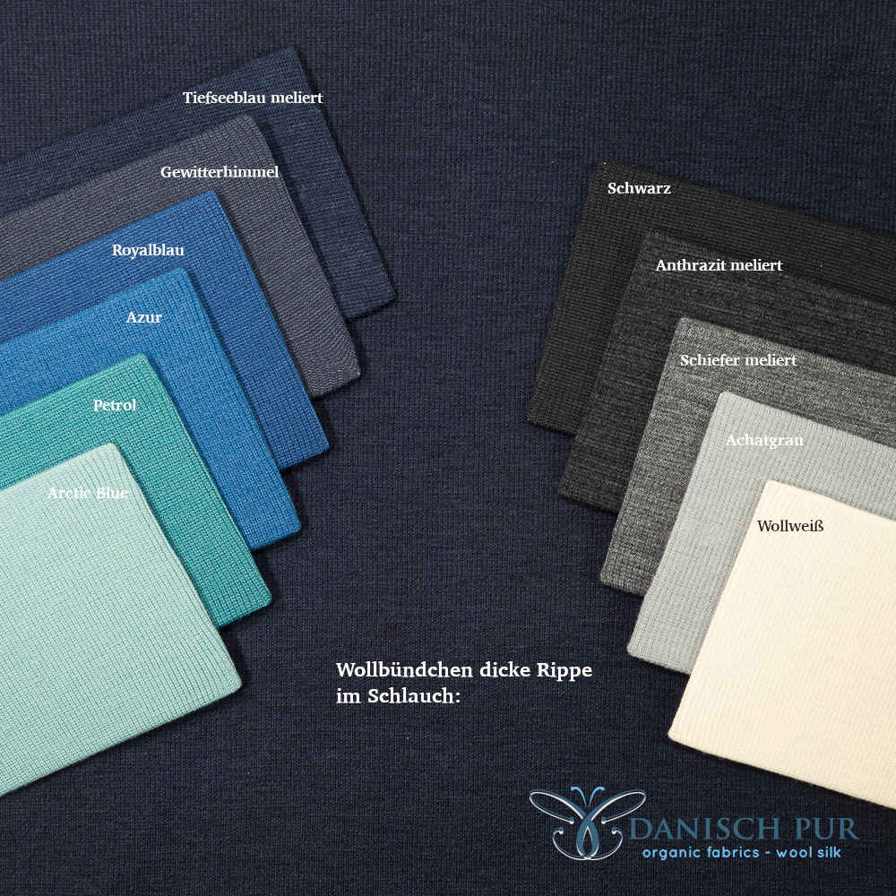 Bio Wollbündchen Kohlrabenblau (kbt, mulesingfrei) Rippe im Schlauch