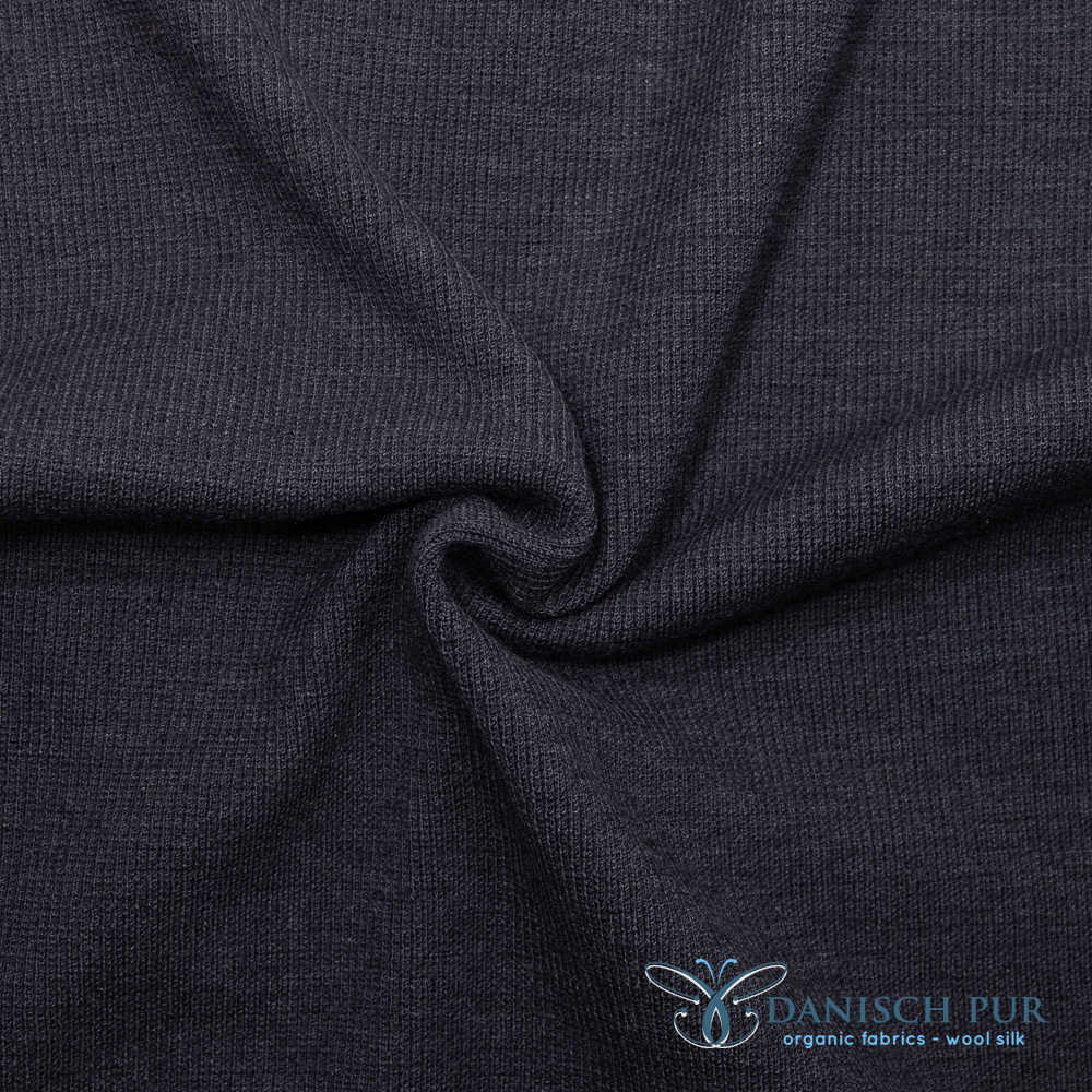 Bio Wollbündchen Kohlrabenblau (kbt, mulesingfrei) Rippe im Schlauch