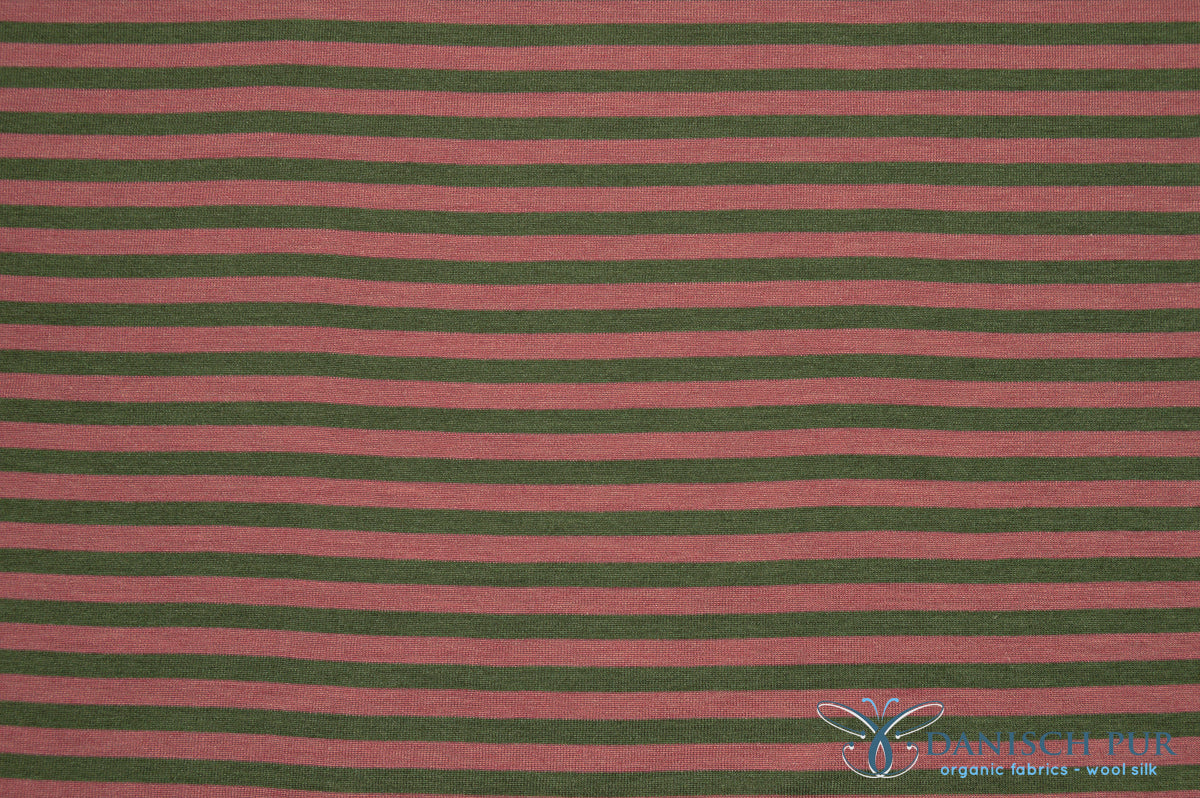 Organic wool silk cinnamon forest green stripes (kbt, mulesing-free)