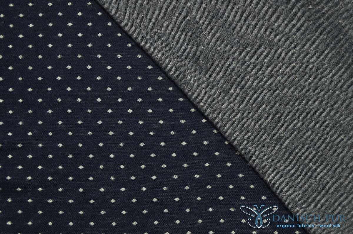 Organic wool jersey jacquard dots on deep sea blue (merino, organic, mulesing-free)